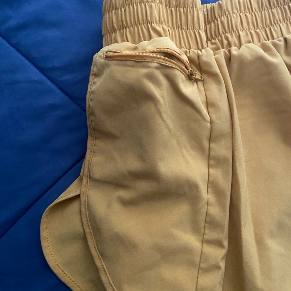 Lalala Mustard Yellow Elastic Waist Athletic Shorts w/ Zipper Pocket XS - Picture 3 of 4